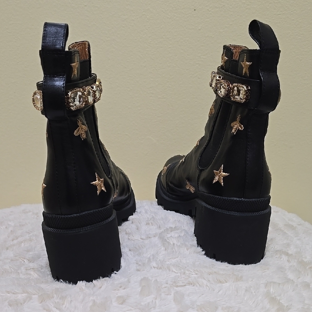 Gucci Black Boots with Gold Star and Bee Accents - Picture 3 of 6